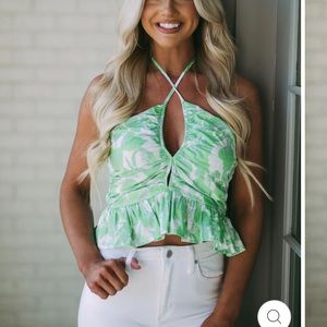 Green Floral Halter Top